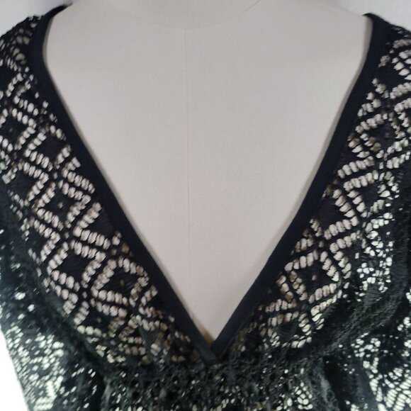 Miken Black Lace Crochet Swimsuit Cover-Up With V-Neck & Open Back Size XS - Picture 6 of 8